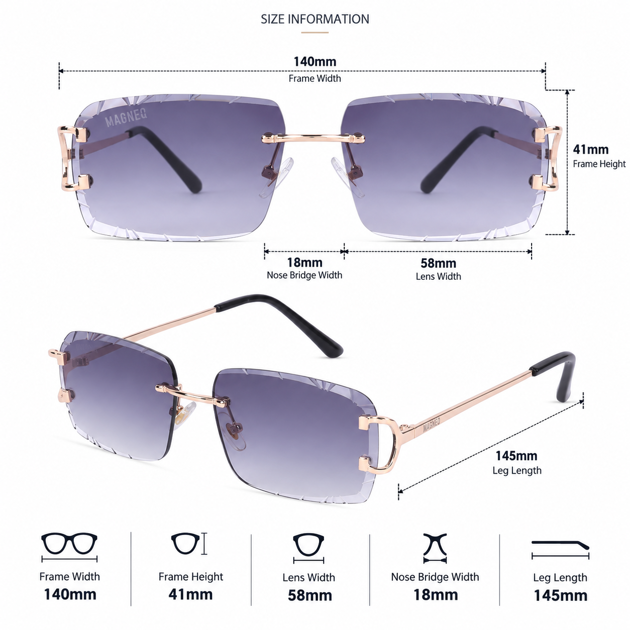 MAGNEQ MG 96018/S  Rimless Rectangular Sunglasses for Men & Women
