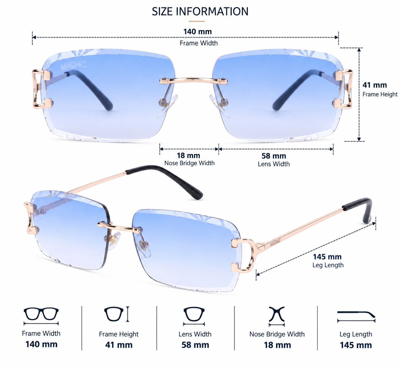 MAGNEQ MG 96018/S  Rimless Rectangular Sunglasses for Men & Women