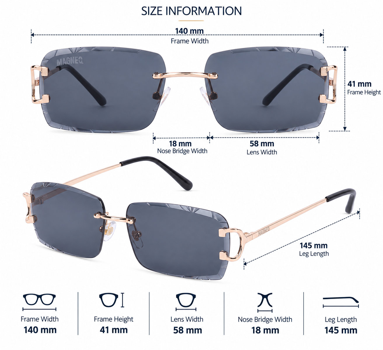 MAGNEQ MG 96018/S  Rimless Rectangular Sunglasses for Men & Women