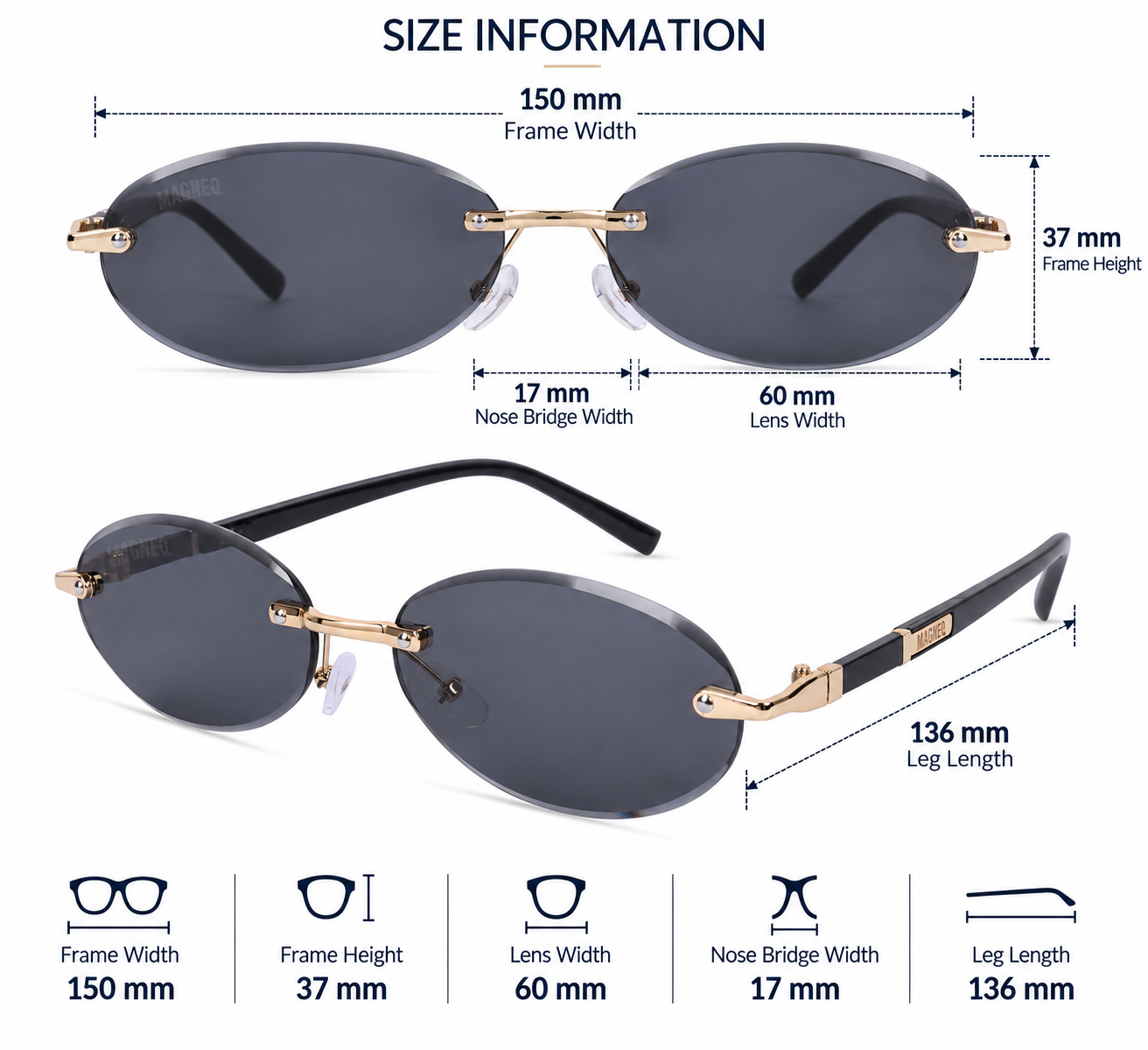MAGNEQ MG 9184/S Rimless Oval Sunglasses for Men  Women