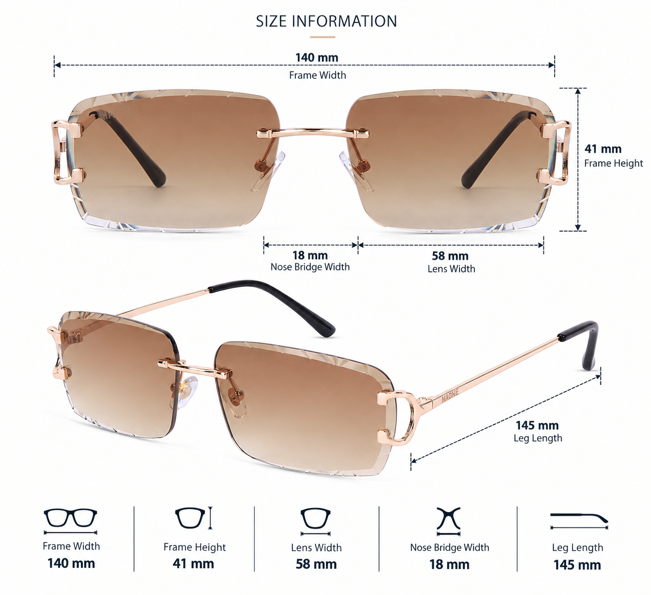 MAGNEQ MG 96018/S  Rimless Rectangular Sunglasses for Men & Women